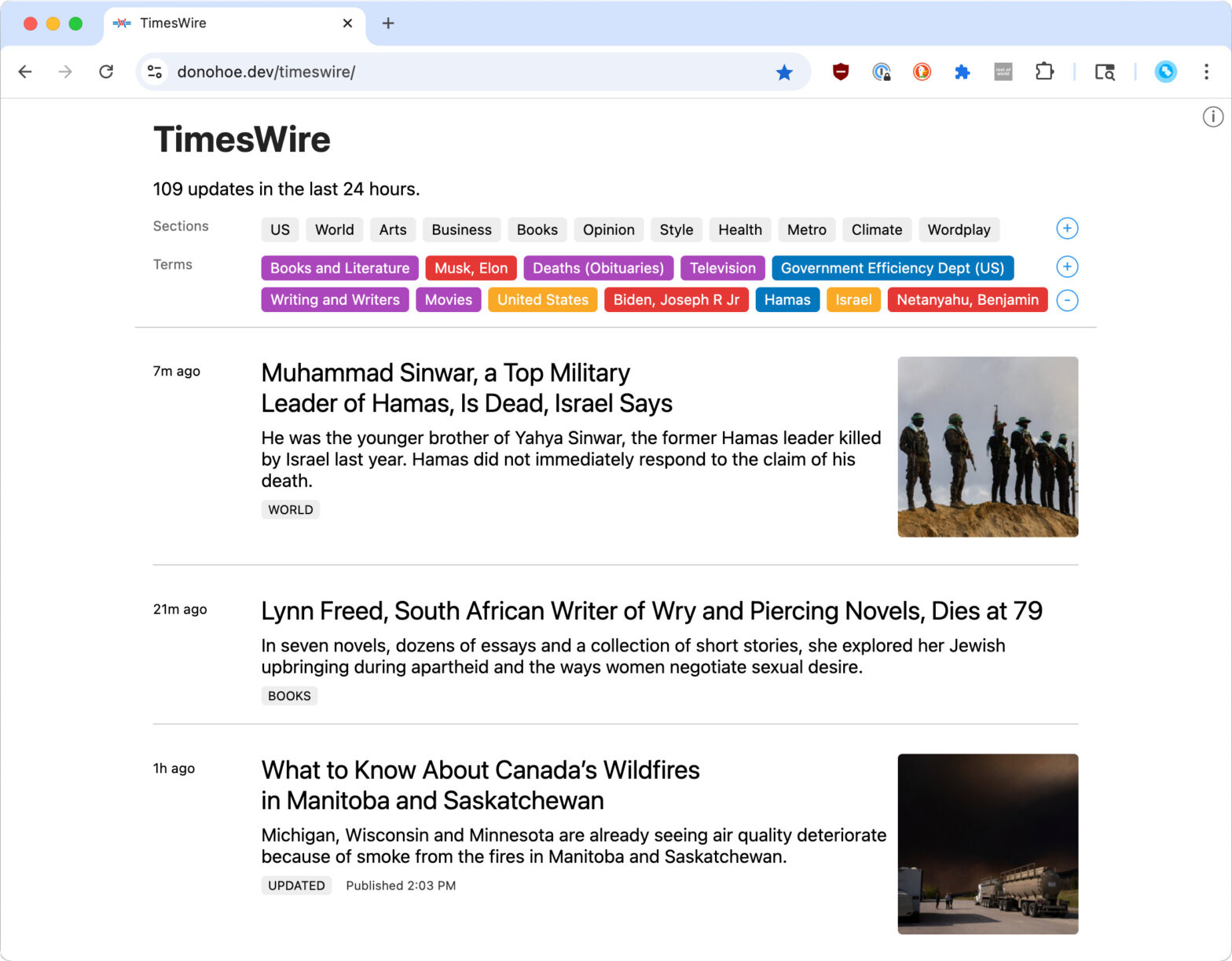 Screenshot the the Times Wire variation